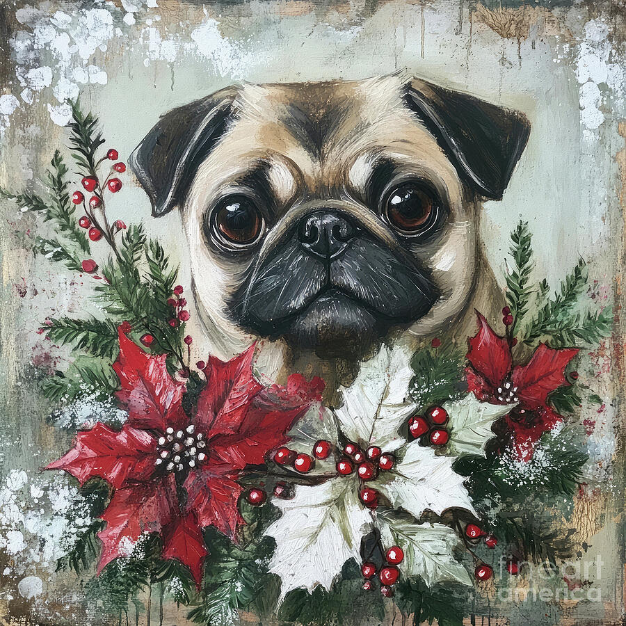 Christmas Pug Painting by Tina LeCour Christmas Pug Painting by Tina LeCour