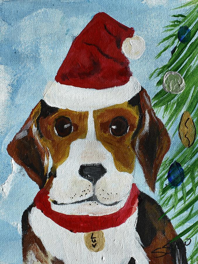Christmas Pup Painting by Susan Voidets