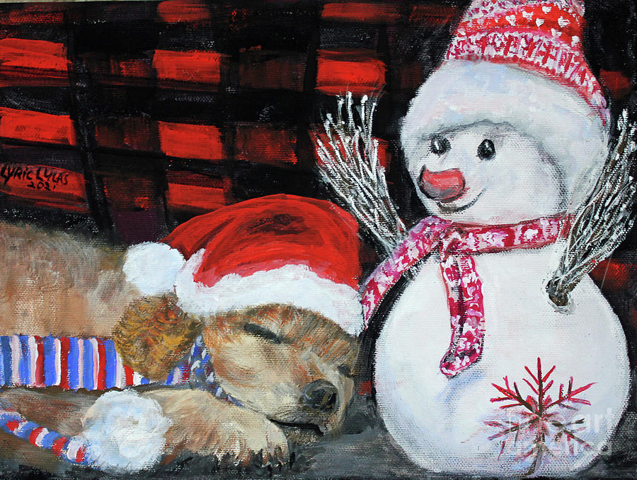 Christmas Puppy Painting by Lyric Lucas