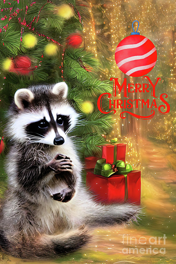 Christmas Raccoon Digital Art by Elaine Manley