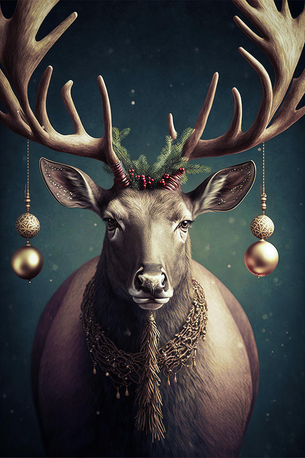 Christmas Reindeer decorated with ornaments 01 Digital Art by Matthias Hauser