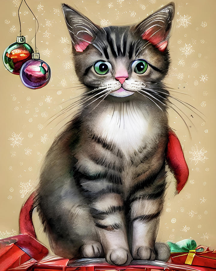 Christmas Rescue Kitten Painting by Bob Orsillo
