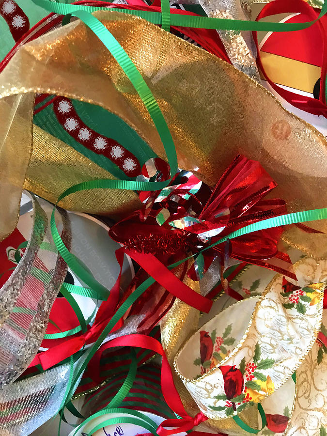 Christmas Ribbon Rolls Abstract Mixed Media by Sandi OReilly
