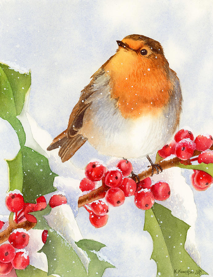Christmas Robin Painting by Espero Art
