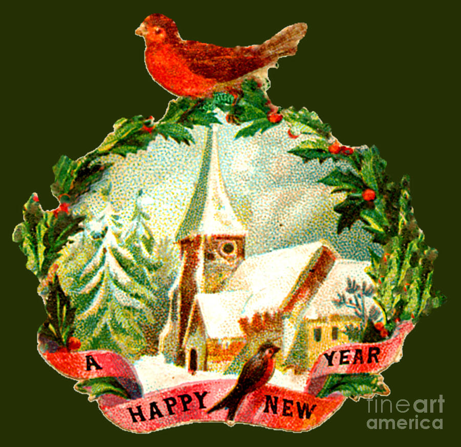 Christmas Painting - Christmas Robin Wishing You A Happy New Year by Unknown