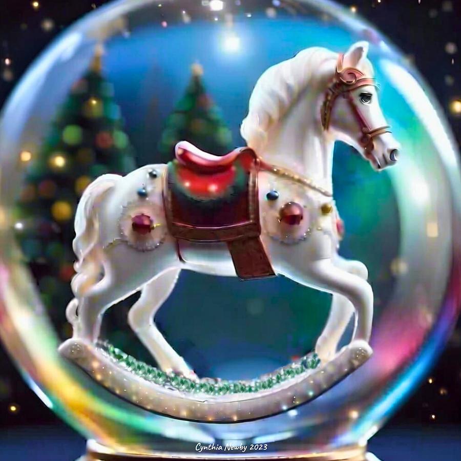 Christmas Rocking Horse Snow Globe Digital Art by Cindys Creative Corner