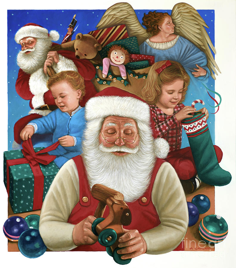 Christmas - Santa Claus And Children Painting by Michael Garland