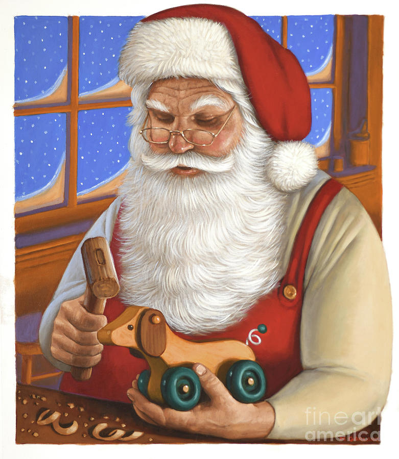 Christmas - Santa Working On Toy Painting by Michael Garland
