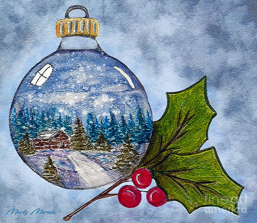 Christmas Scene Ornament Painting by Martys Royal Art