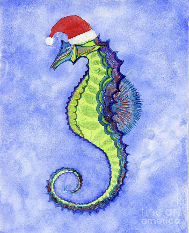 Christmas Seahorse Painting by Anne Marie Brown