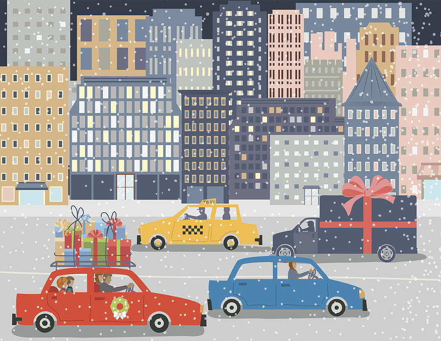 Christmas Shopping in A Big City Drawing by Diane Labombarbe
