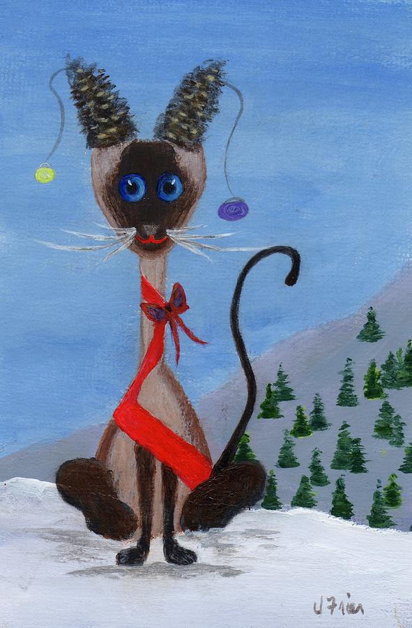 Christmas Siamese Conehead Painting by Jamie Frier