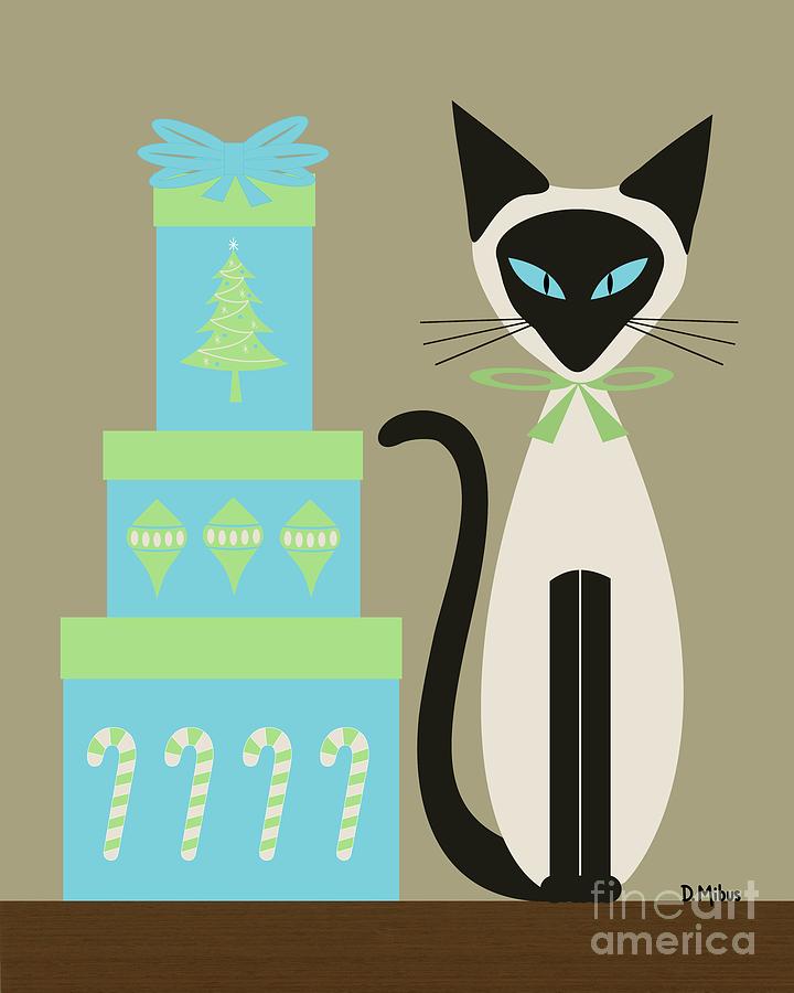 Christmas Siamese with Presents Digital Art by Donna Mibus