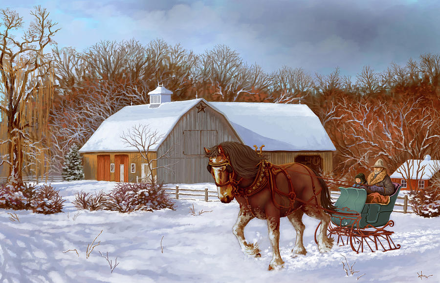 Christmas Sleigh Ride Painting by Hans Neuhart