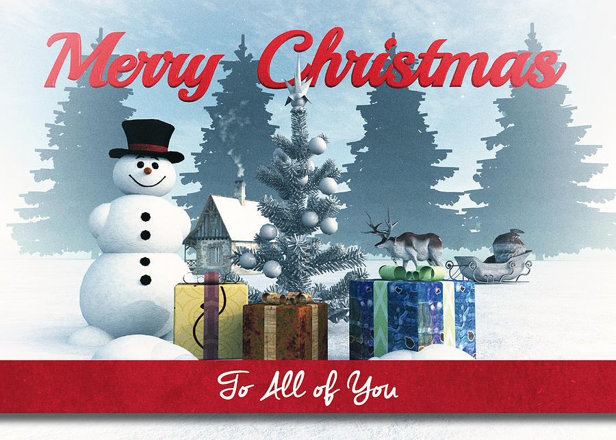 Christmas Snowman with Presents and Tree for All of You Digital Art by Jan Keteleer