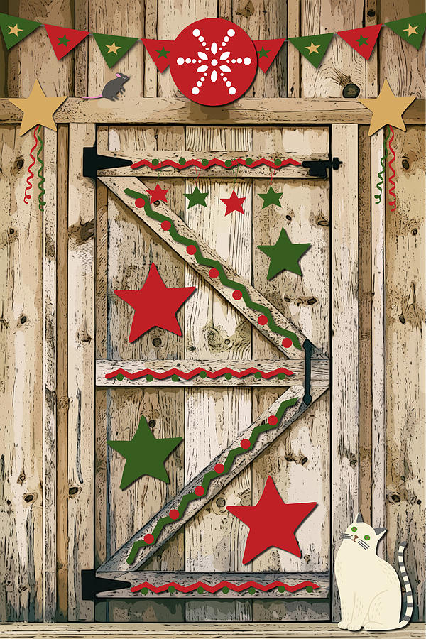 Christmas Star Barn Door Cat and Mouse Digital Art by Gaby Ethington