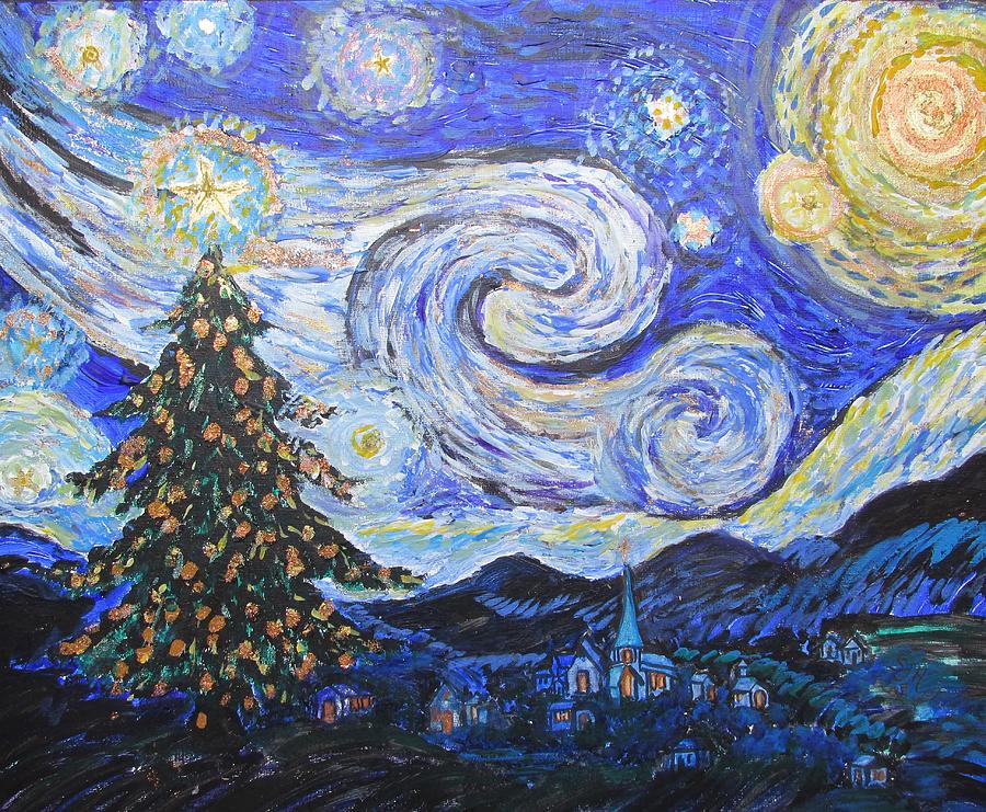 Christmas Starry Night Painting by Sarah Hornsby