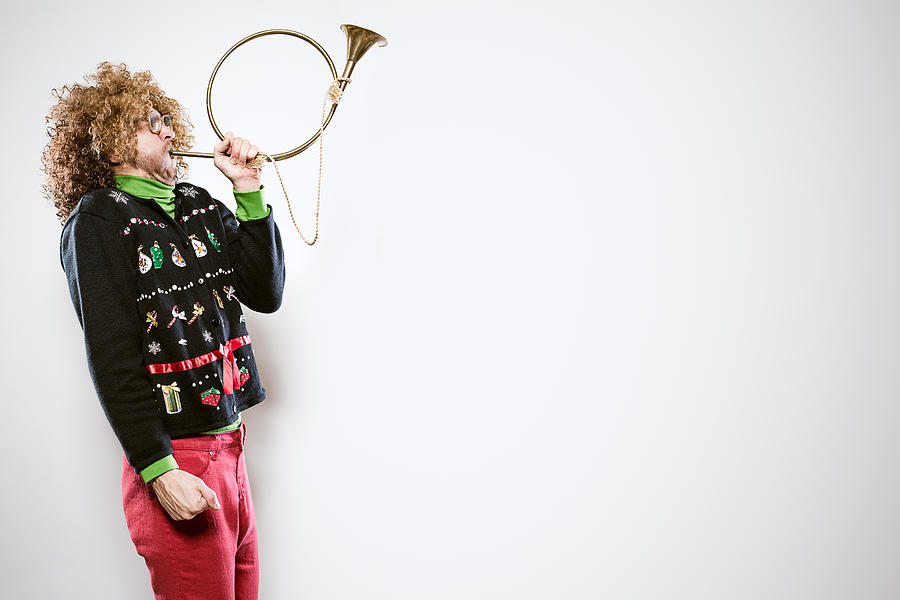 Christmas Sweater Man with Trumpet Photograph by RyanJLane
