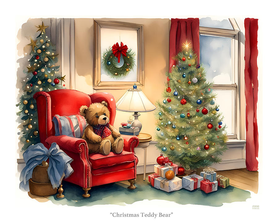 Christmas teddy bear Digital Art by Greg Joens