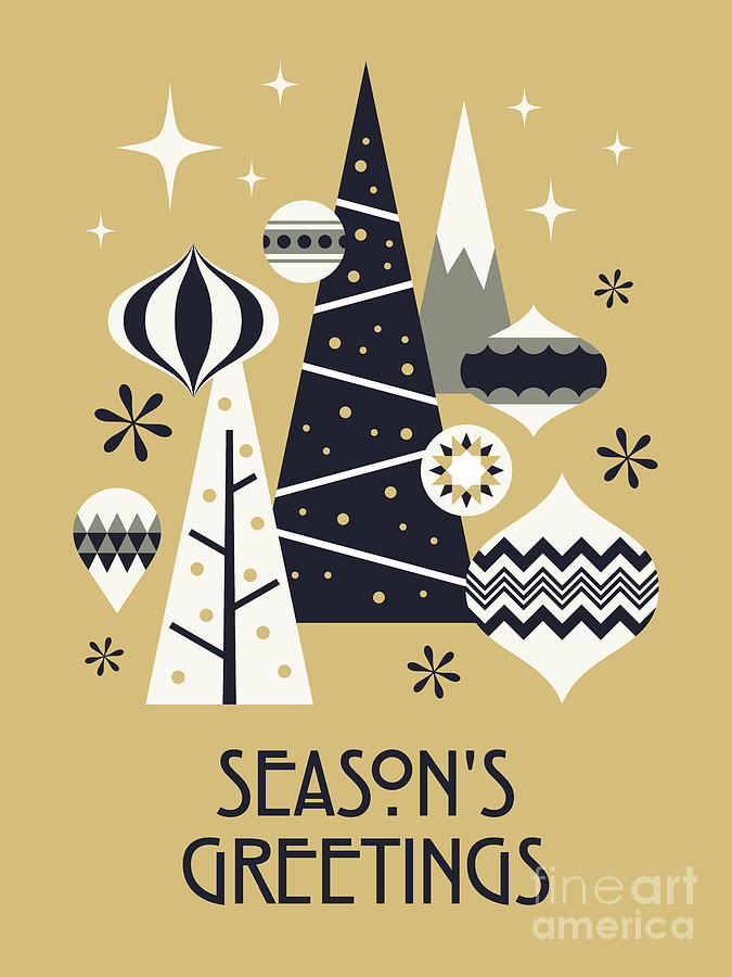 Christmas Digital Art - Retro Christmas Theme - Seasons Greetings Gold by Organic Synthesis