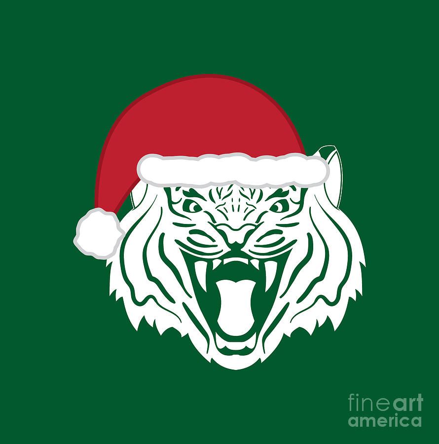 Tiger Digital Art - Christmas Tiger by College Mascot Designs