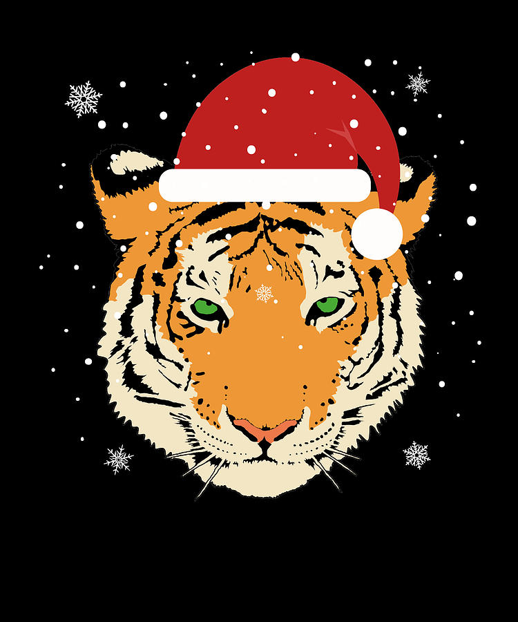 Santa Claus Drawing - Christmas Tiger in Santa Hat by Kanig Designs
