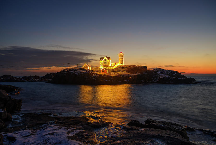 Christmas Time At Nubble Photograph by Mark Papke