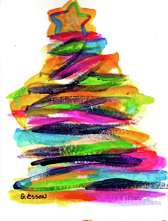 Christmas Tree Abstract Painting by Genevieve Esson