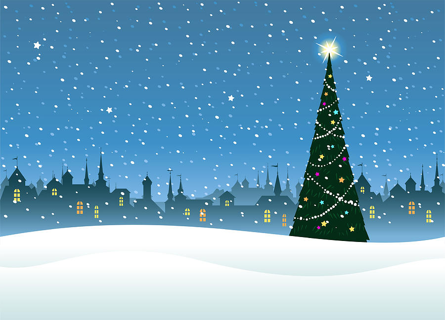 Christmas tree and cityscape Drawing by Askmenow