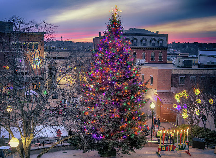 Christmas Tree and Menorah Lighting Photograph by Richard Plourde ...