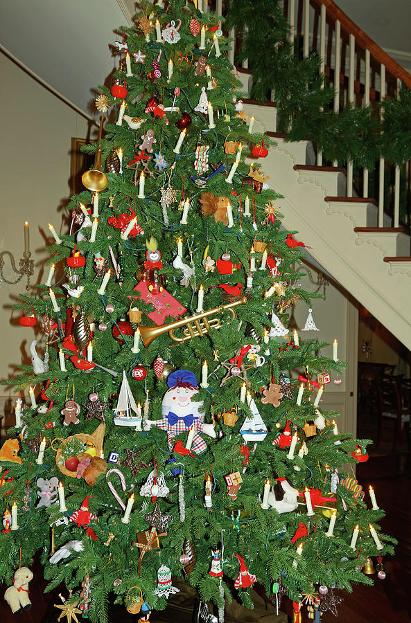 Christmas Tree by Staircase Photograph by Sally Weigand
