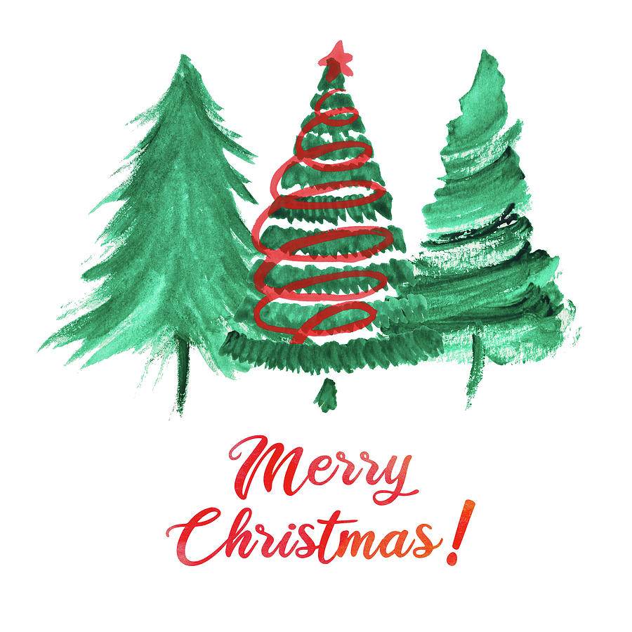 Christmas Tree Card Watercolor Digital Art