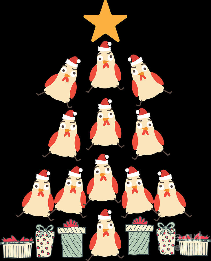 Christmas Tree Chickens In Santa Hat And Xmas Ts Digital Art By Haselshirt Fine Art America 7804