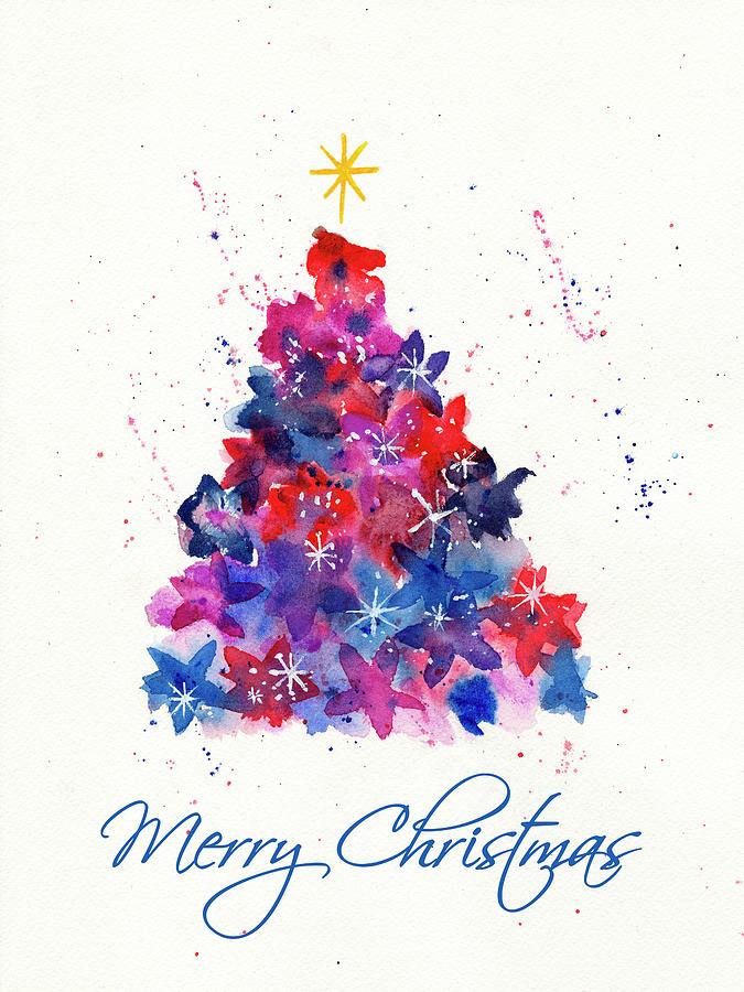 Abstract Christmas Tree With Text Painting by Deborah League