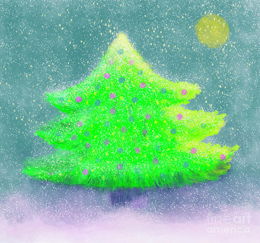 Christmas Tree In Snow Storm Digital Art by Iris Richardson