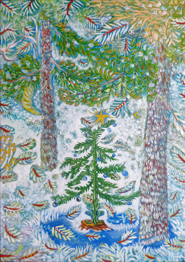 Christmas tree in the forest Painting by Elzbieta Goszczycka