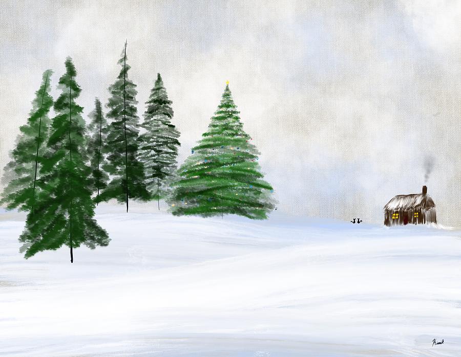 Christmas tree in the snow Digital Art by Gabi Kinnick