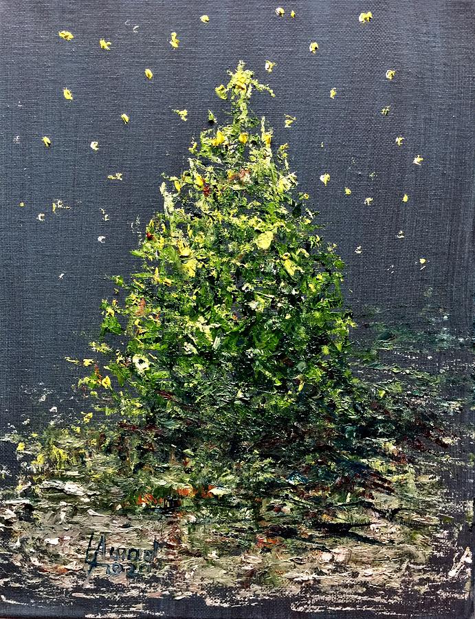 Christmas Tree Painting by Laila Awad Jamaleldin