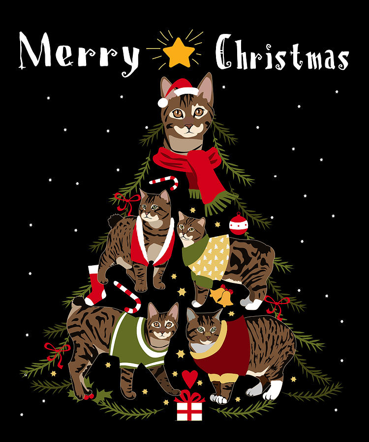 Christmas Tree Digital Art - Christmas Tree Manx Cat Lover Xmas Cat Owner by Wowshirt