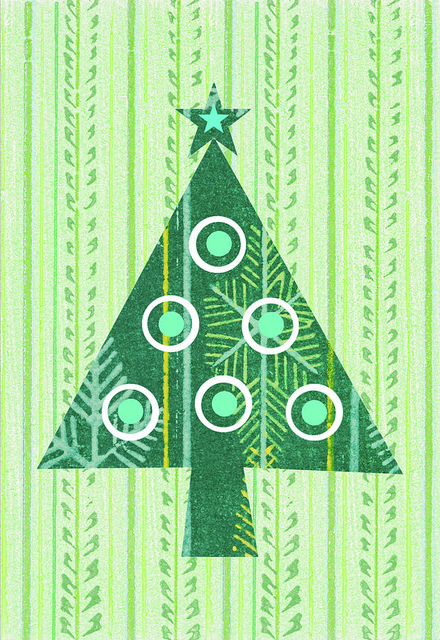 Christmas Tree Retro Graphic In Green Digital Art