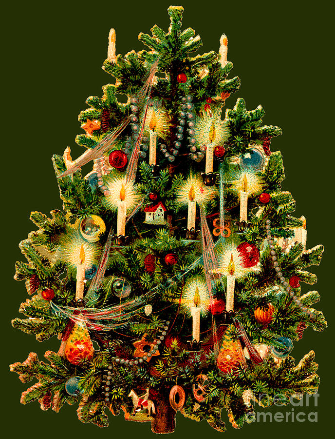 Christmas Tree Shining Bright With Candles And Baubles Painting
