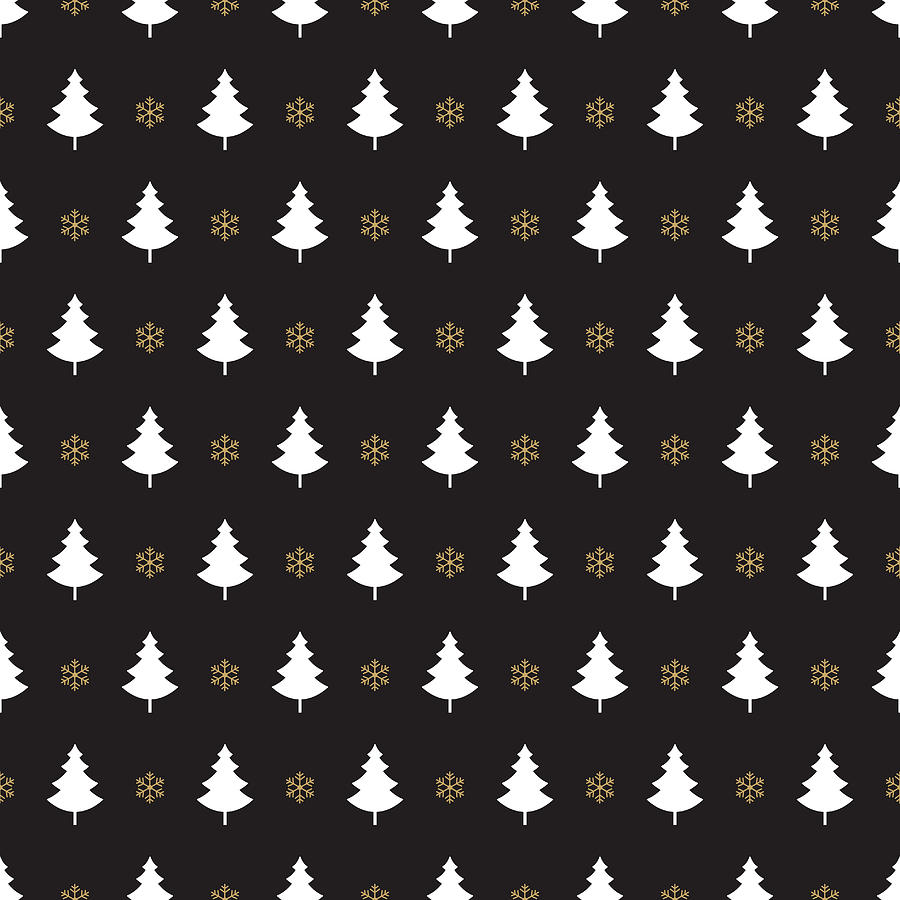 Christmas Tree Snowflake Pattern Black Background Drawing by Graphicgum