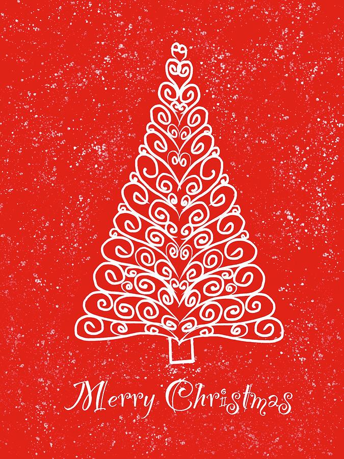 Merry Christmas Tree Red Digital Art by Bnte Creations