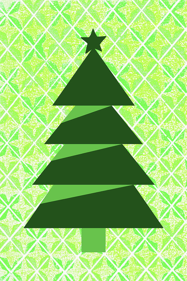 Christmas Tree Vintage Style Silhouette in Green Digital Art by Gaby Ethington