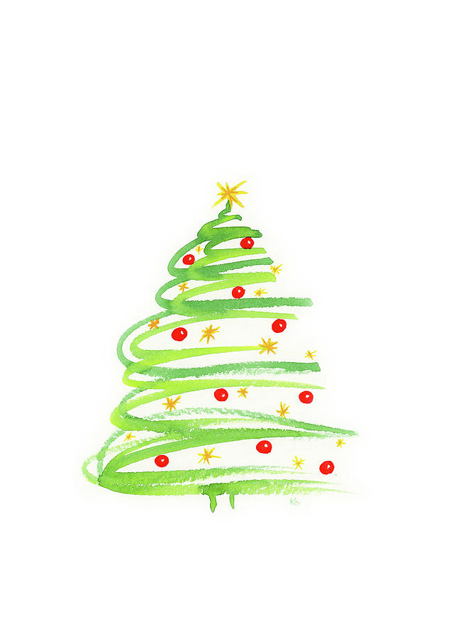 Christmas tree with decoration Painting by Karen Kaspar