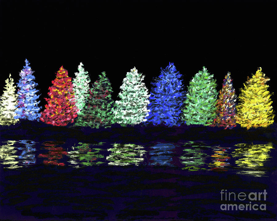 Christmas Trees at Night Painting by Ginny Neece