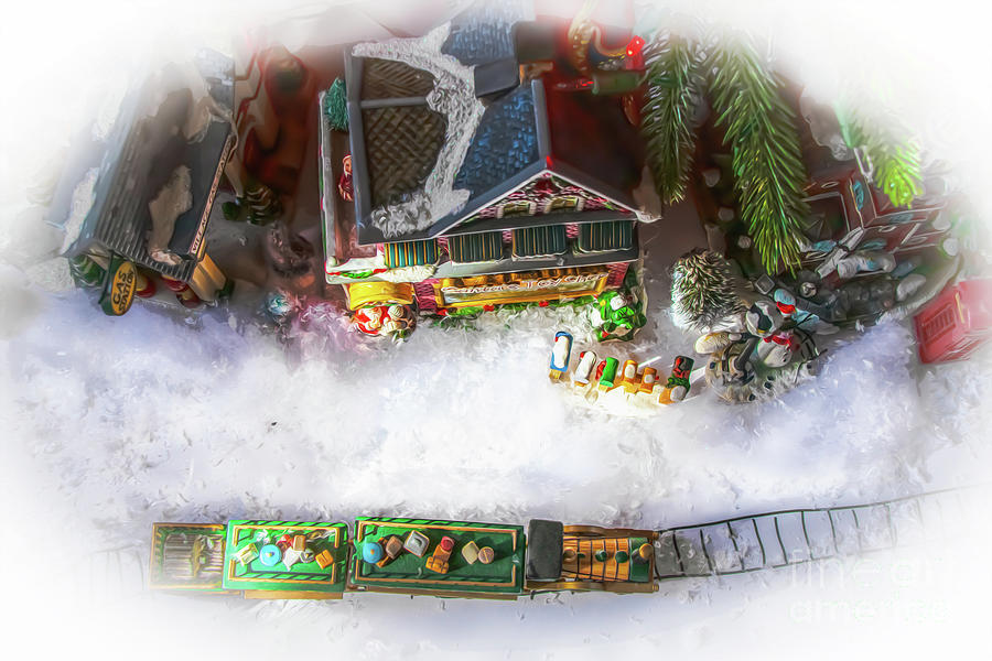 Christmas Village and Train Under the Tree Digital Art by Susan VineyardDig