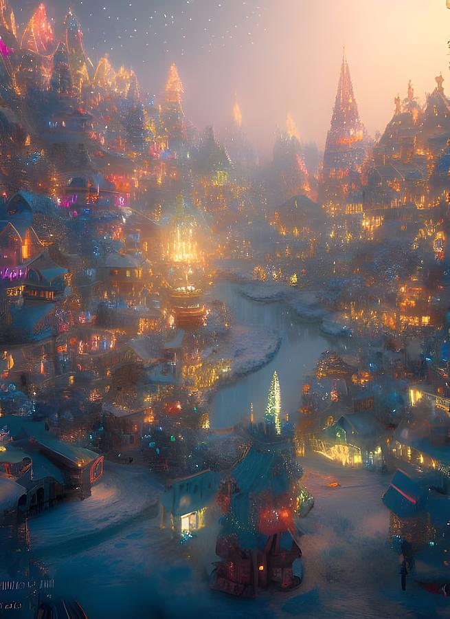 Christmas Village in Snow Digital Art by Beverly Read