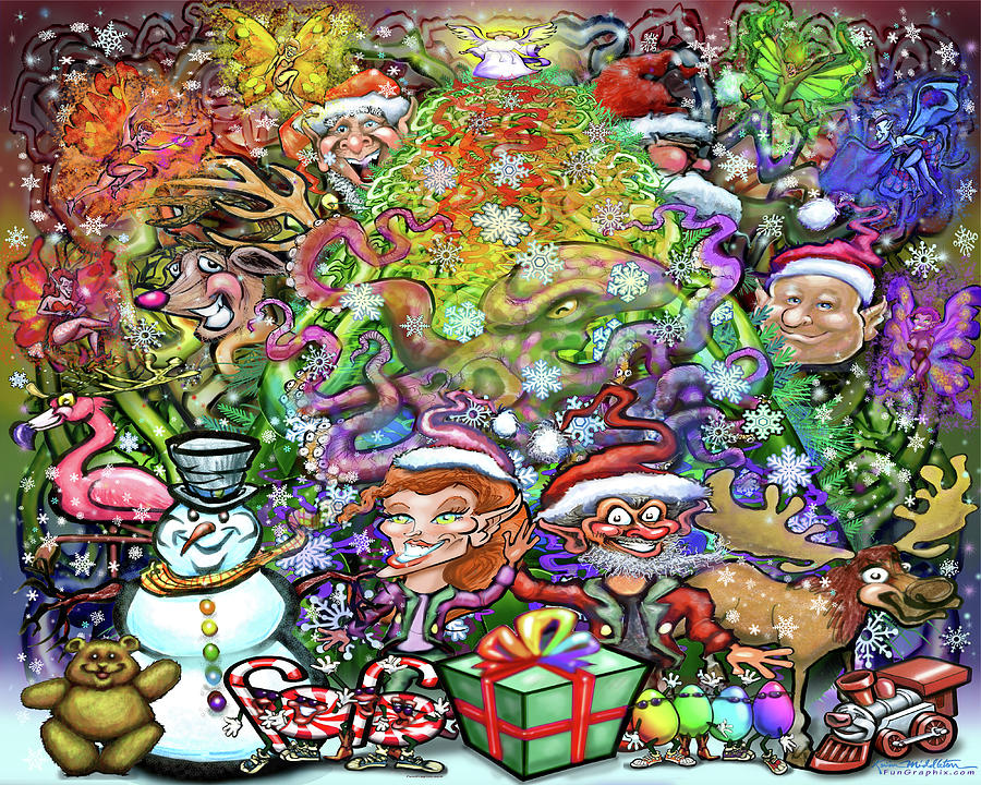 Christmas Vines Rainbow Octo Pixies Digital Art by Kevin Middleton