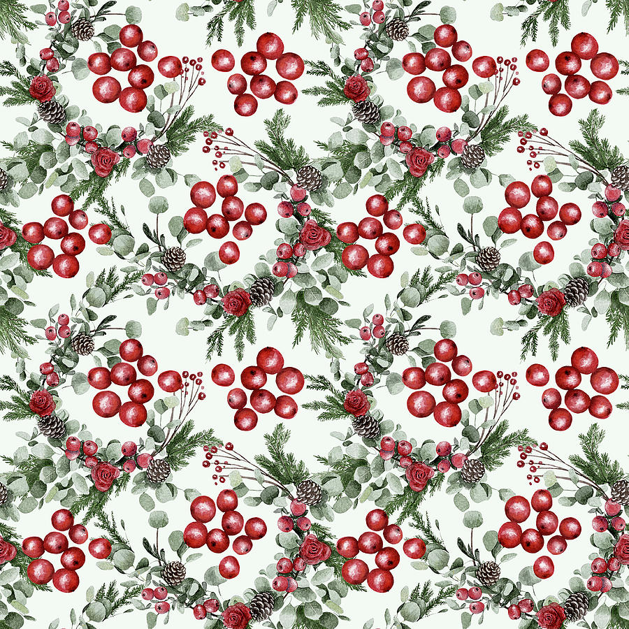 Christmas Watercolor Berries Pattern Digital Art by Sweet Birdie Studio ...